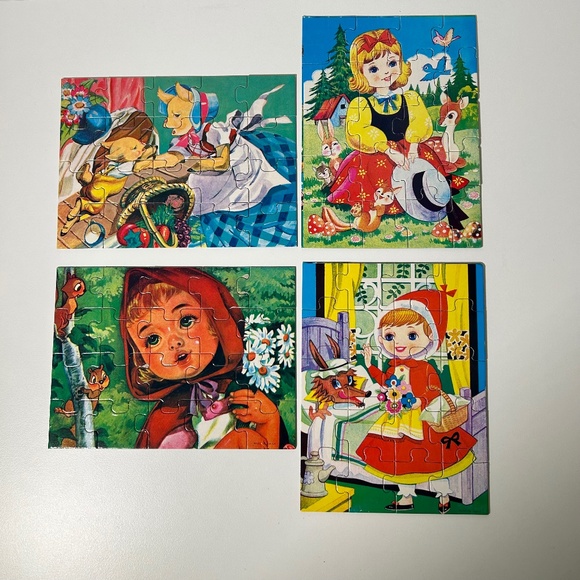 Vintage 60s 70s Set of 4 Fairy Tale Puzzles Made in Japan No Box (13E) - Picture 2 of 6